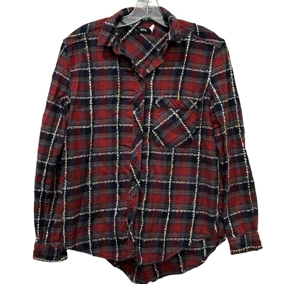 BDG XS Urban Outfitters Long Sleeve Raw Hem Plaid Button Down Shirt R3 - Picture 1 of 4